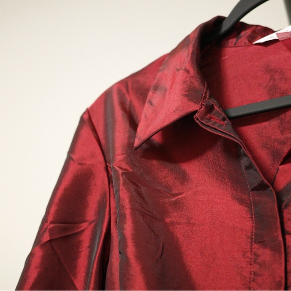 Peter Nygard Long Sleeve Blouse Red & Black with Tie Belt Size US 12 - Picture 4 of 7